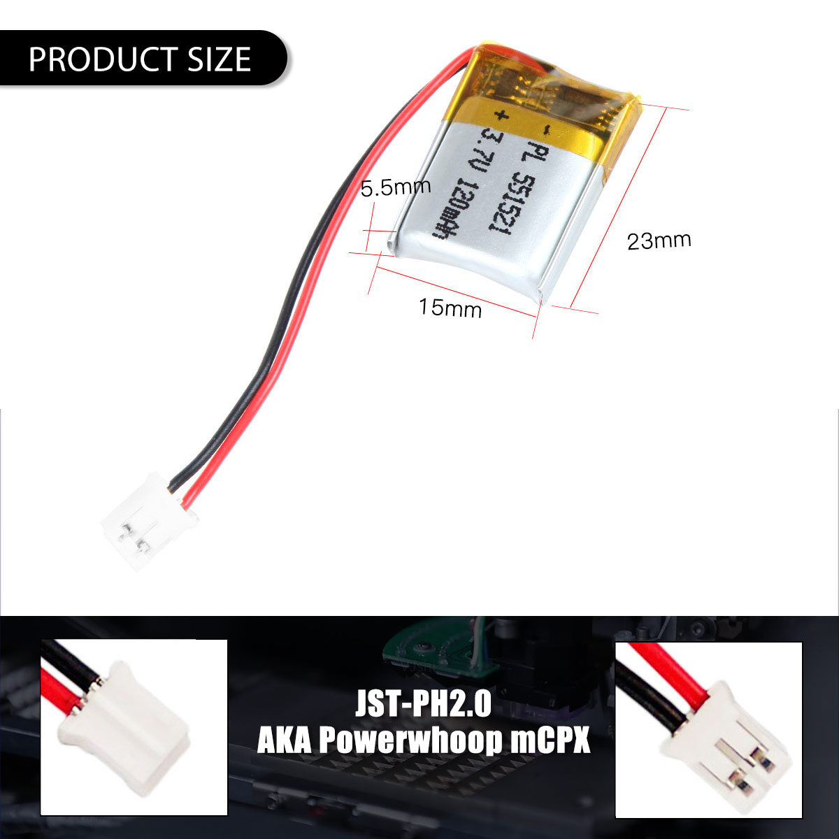 3.7V 120mAh 551521 Rechargeable Lithium Polymer Battery