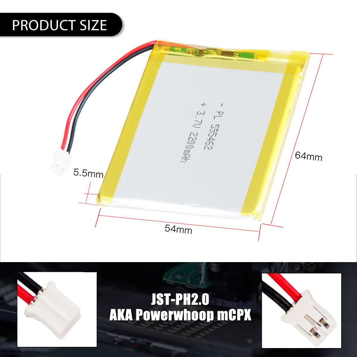 3.7V 2200mAh 555462 Rechargeable Lithium Polymer Battery