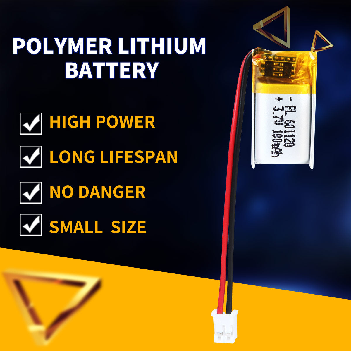 3.7V 100mAh 601120 Batterie Lithium Polymère Rechargeable Longueur 22mm