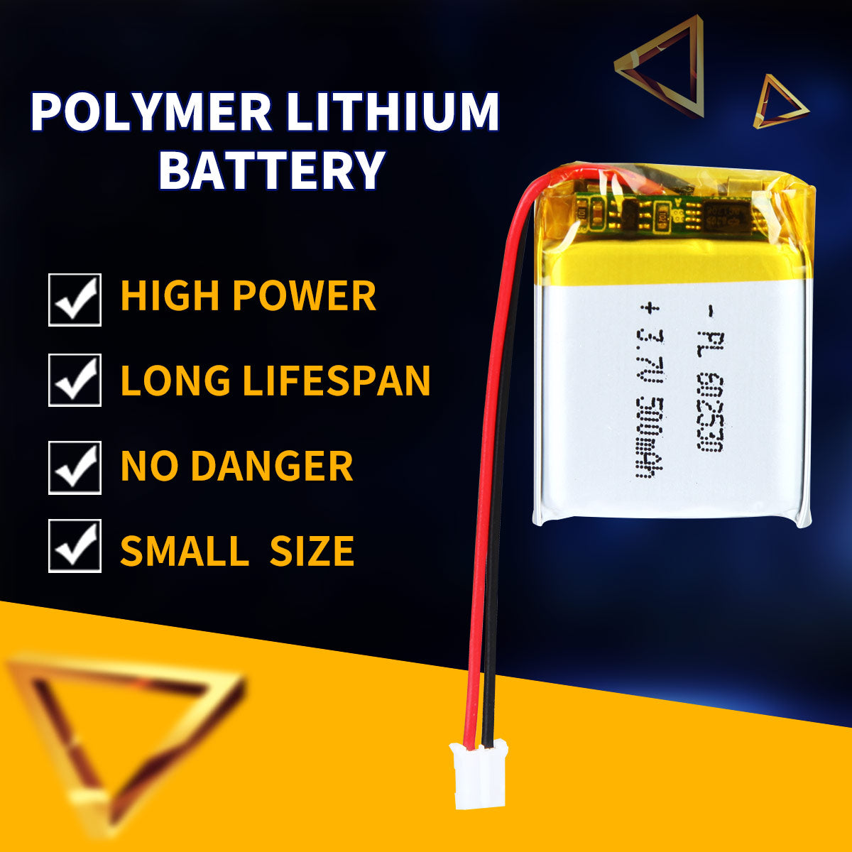 3.7V 500mAh 602530 Batterie lithium-polymère rechargeable Longueur 32mm
