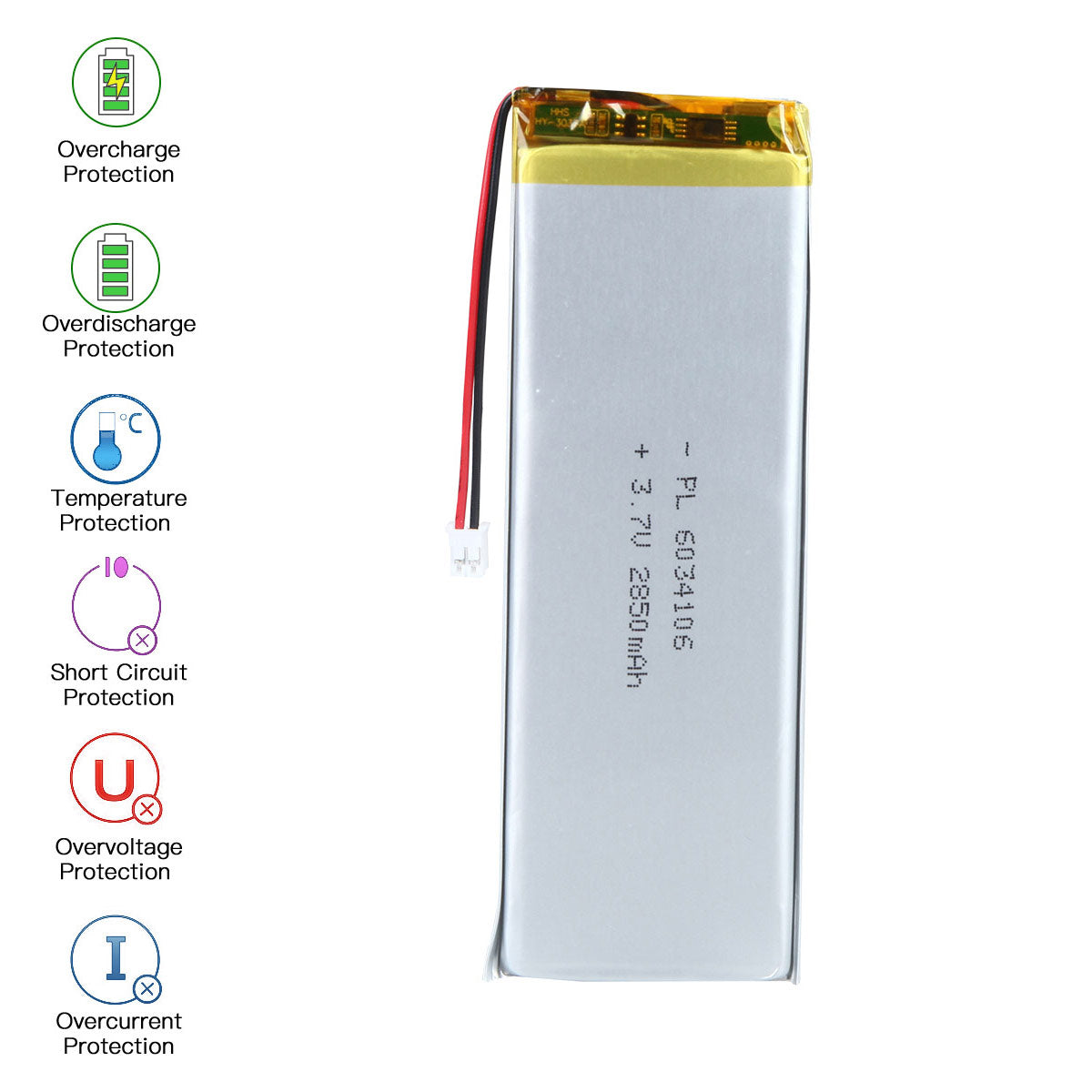 3.7V 2850mAh 6034106 Batterie lithium-polymère rechargeable Longueur 108mm