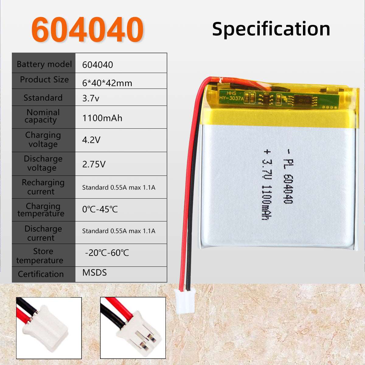 US free ship 3.7V 1100mAh 604040 Rechargeable Lithium Polymer ion Battery Pack