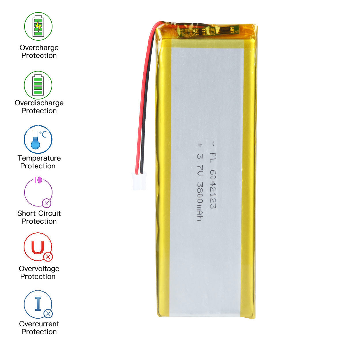 3.7V 3800mAh 6042123 Batterie Lithium Polymère Rechargeable Longueur 125mm