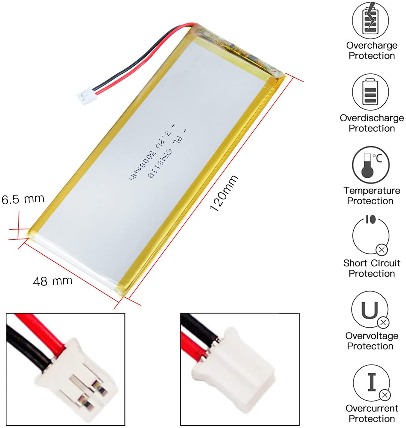 3.7V 5000mAh 6548118 Rechargeable Lithium Polymer Battery