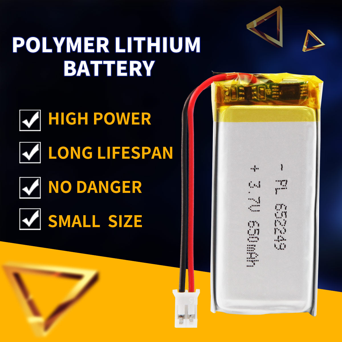 3.7V 652249 650mAh Batterie Lithium Polymère Rechargeable Longueur 51mm