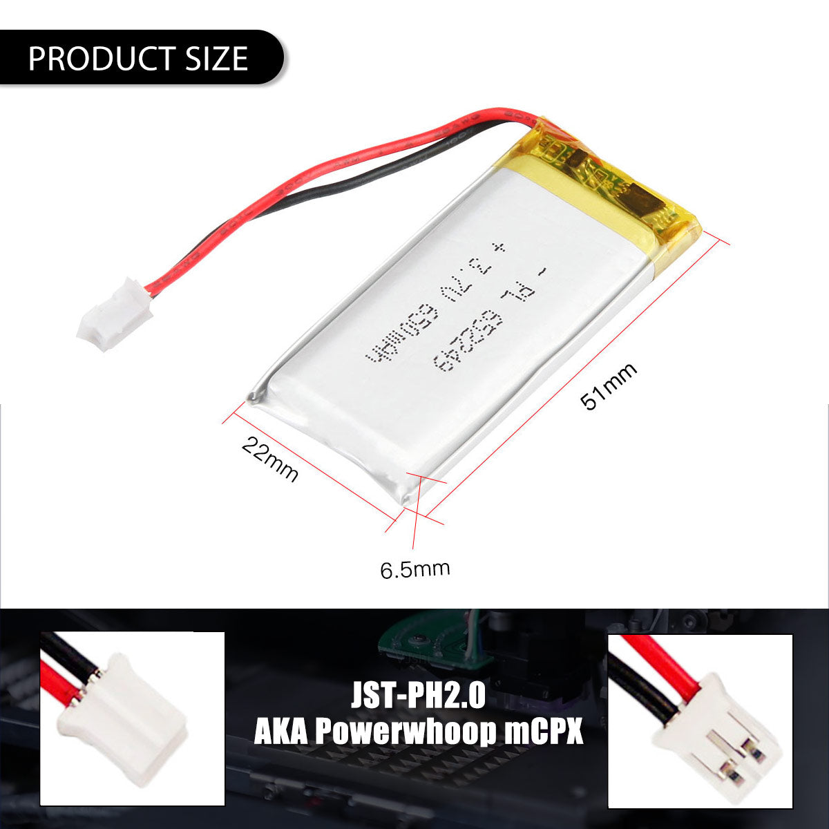 3.7V 652249 650mAh Rechargeable Lithium Polymer Battery