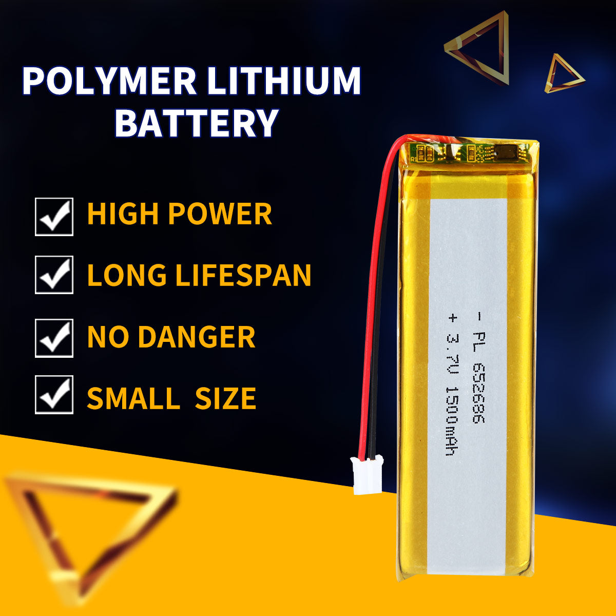 3.7V 1500mAh 652686 Batterie Lithium Polymère Rechargeable Longueur 88mm