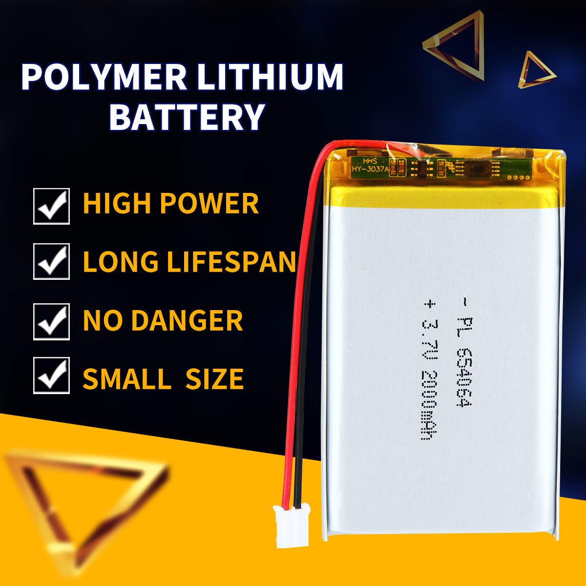 3.7V 2000mAh 654064 Batterie lithium-polymère rechargeable Longueur 66mm