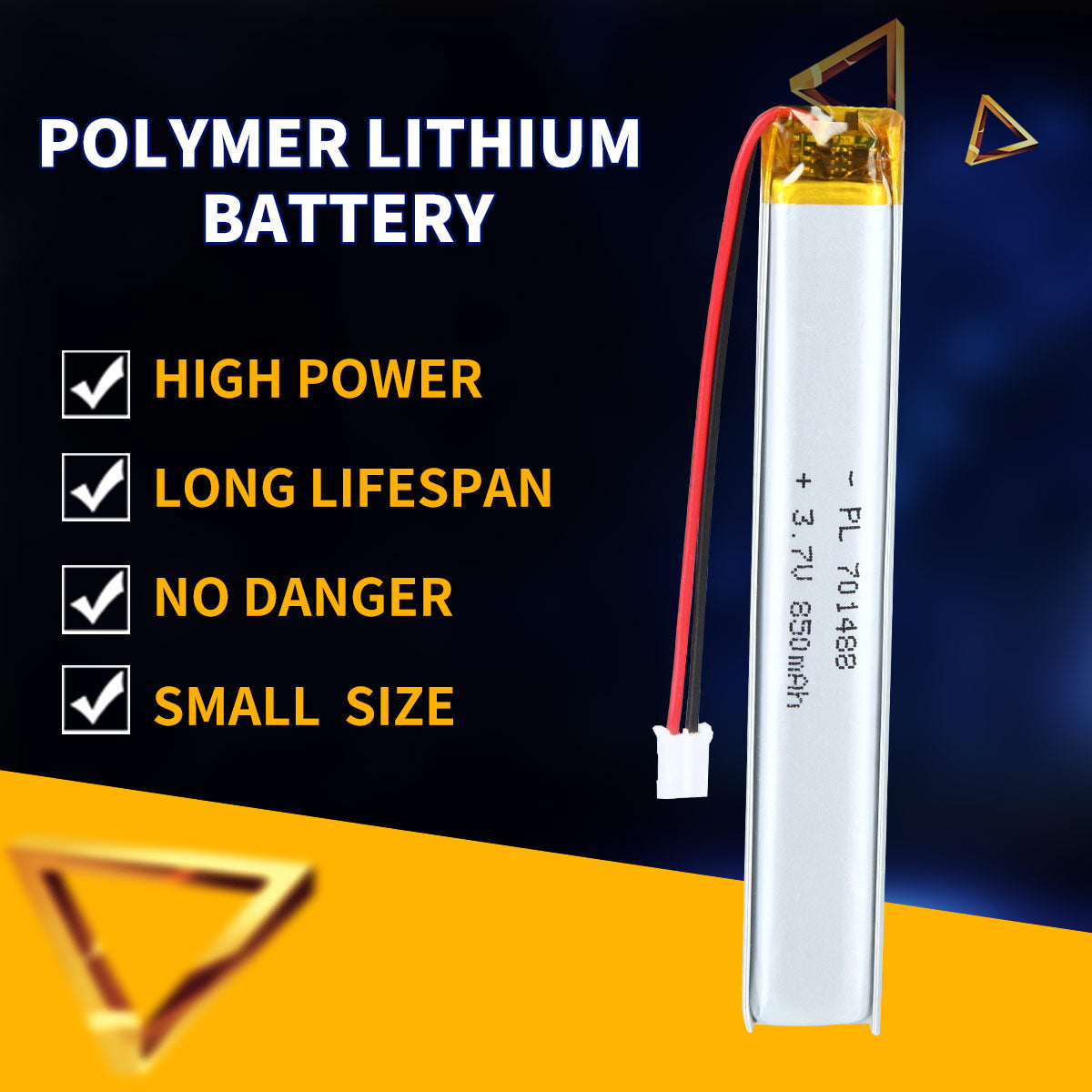100pcs 3.7V 701488 850mAh Batterie Lithium Polymère Rechargeable Longueur 90mm