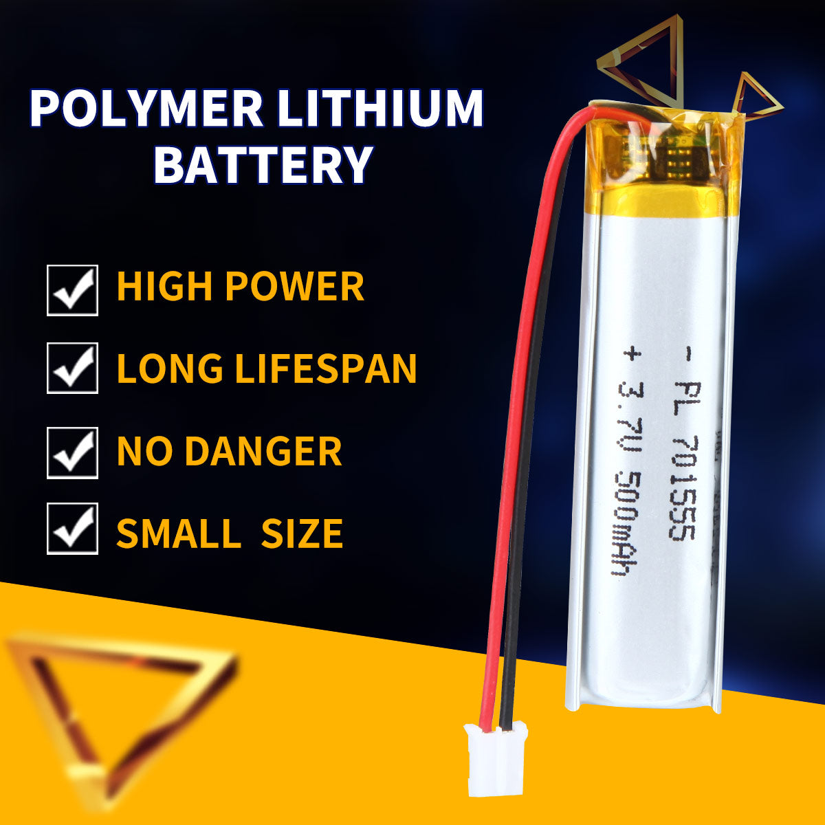 Batterie Lithium Polymère Rechargeable 3.7V 701555 500mAh Longueur 57mm