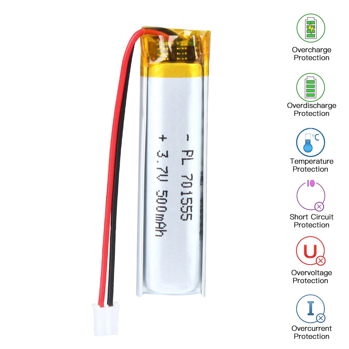 3.7V 701555 500mAh Rechargeable Lithium Polymer Battery