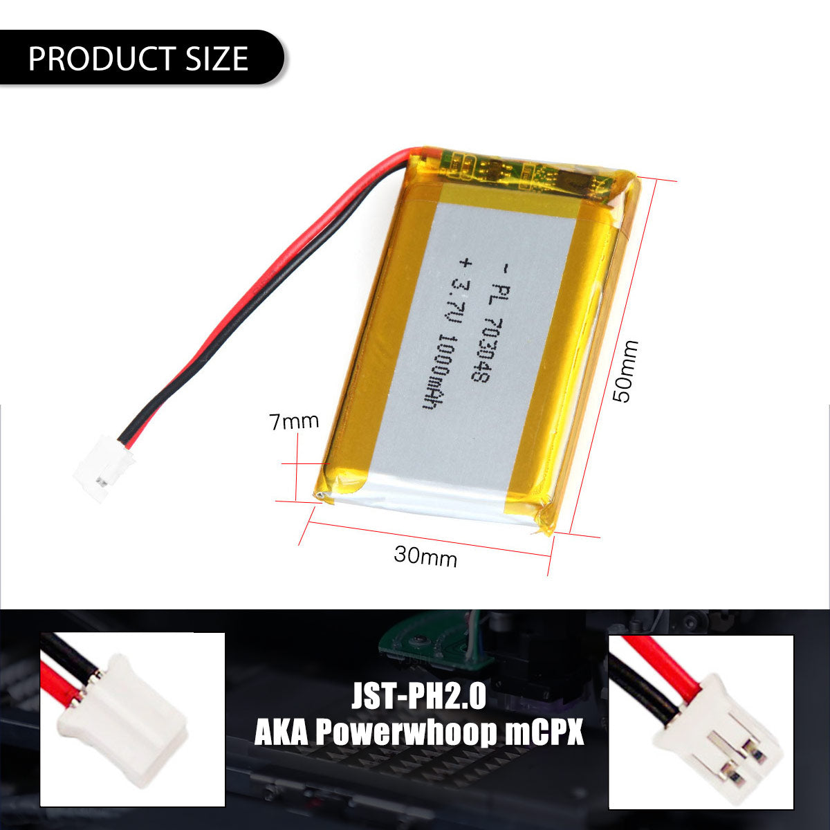 1000mAh 3.7V Lithium Polymer Battery 703048 | YDL Battery