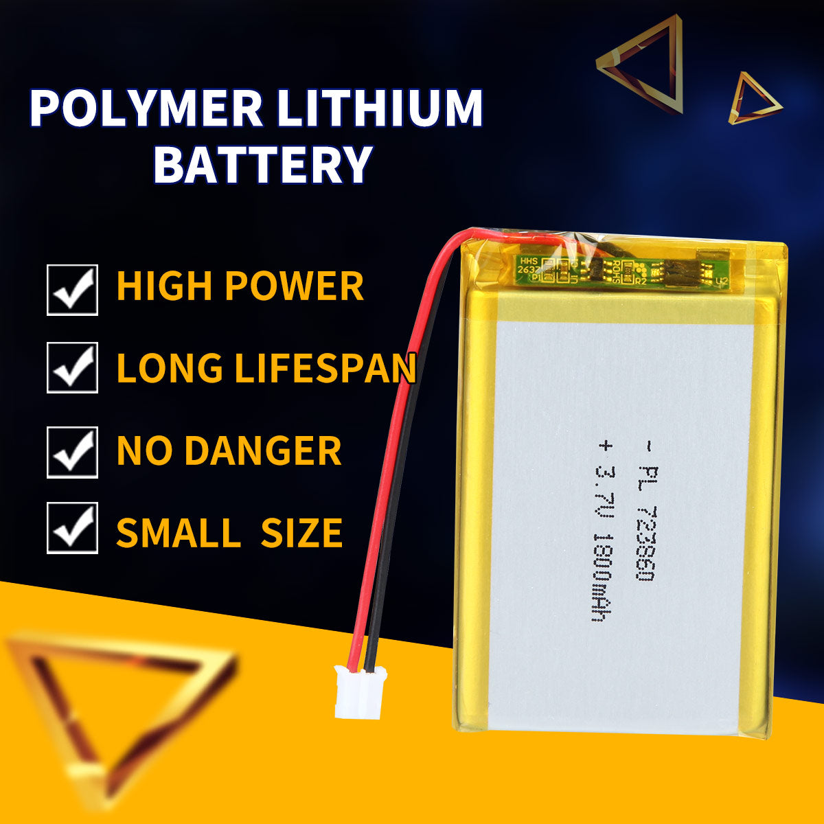 3.7V 1800mAh 723860 Rechargeable Polymer Lithium-Ion Battery