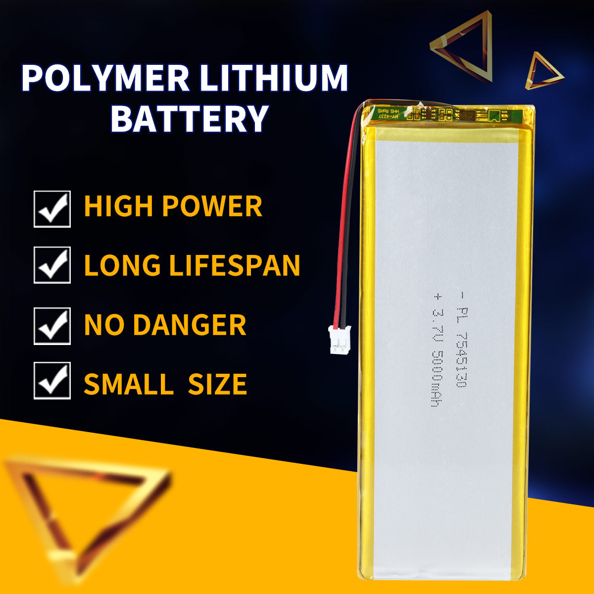 3.7V 5000mAh 7545130 Batterie Lithium Polymère Rechargeable Longueur 132mm