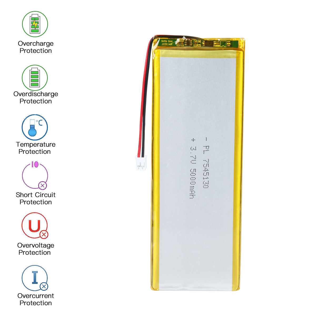 3.7V 5000mAh 7545130 Rechargeable Lithium Polymer Battery