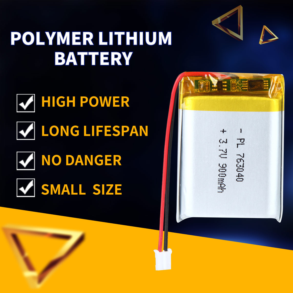 3.7V 900mAh 763040 Batterie Lithium Polymère Rechargeable Longueur 42mm
