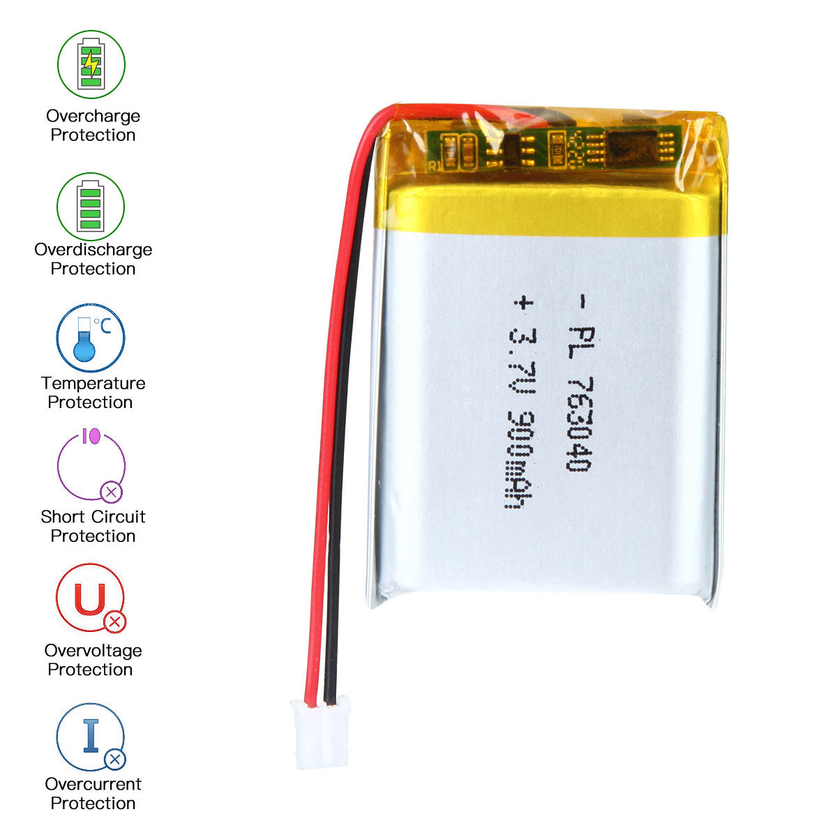 3.7V 900mAh 763040 Rechargeable Lithium Polymer Battery