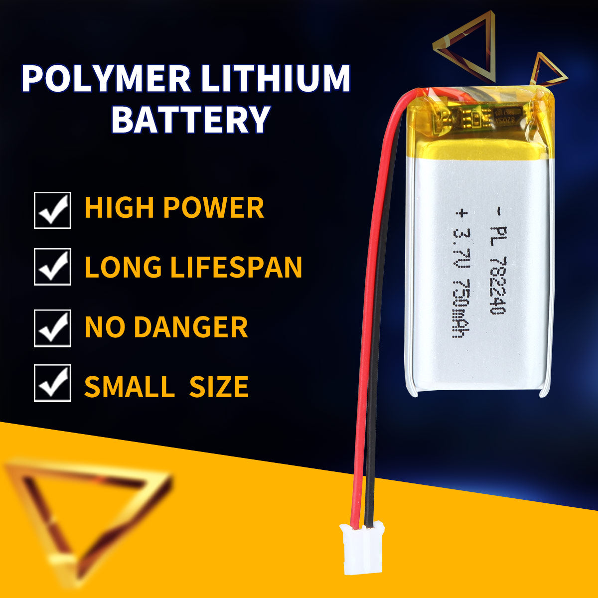 3.7V 750mAh 782240 Batterie Lithium Polymère Rechargeable Longueur 42mm