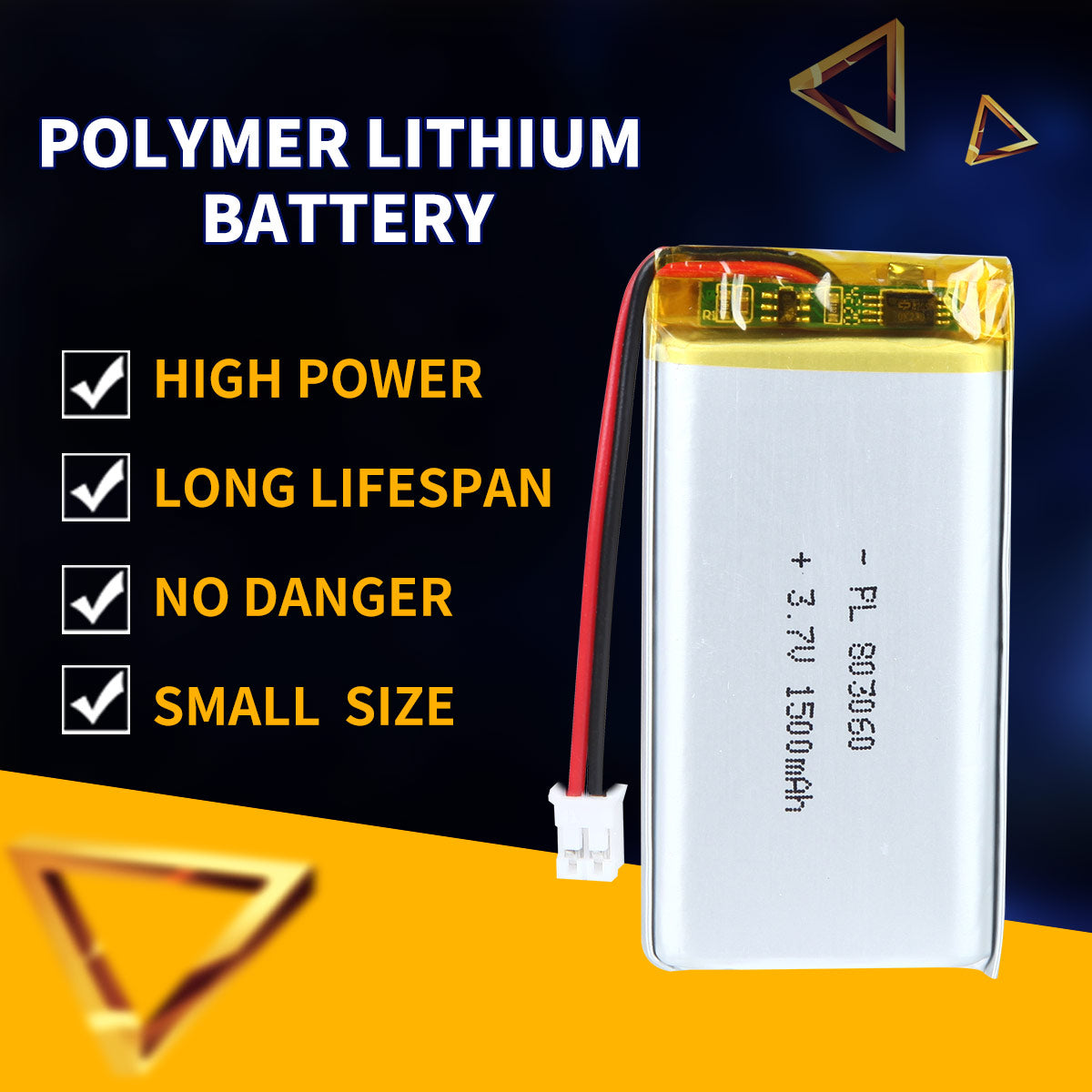3.7V 803060 1500mAh Batterie Lithium Polymère Rechargeable Longueur 62mm