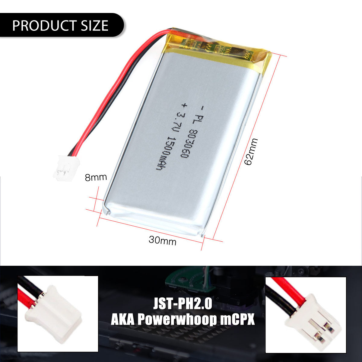 3.7V 803060 1500mAh Rechargeable Lithium Polymer Battery