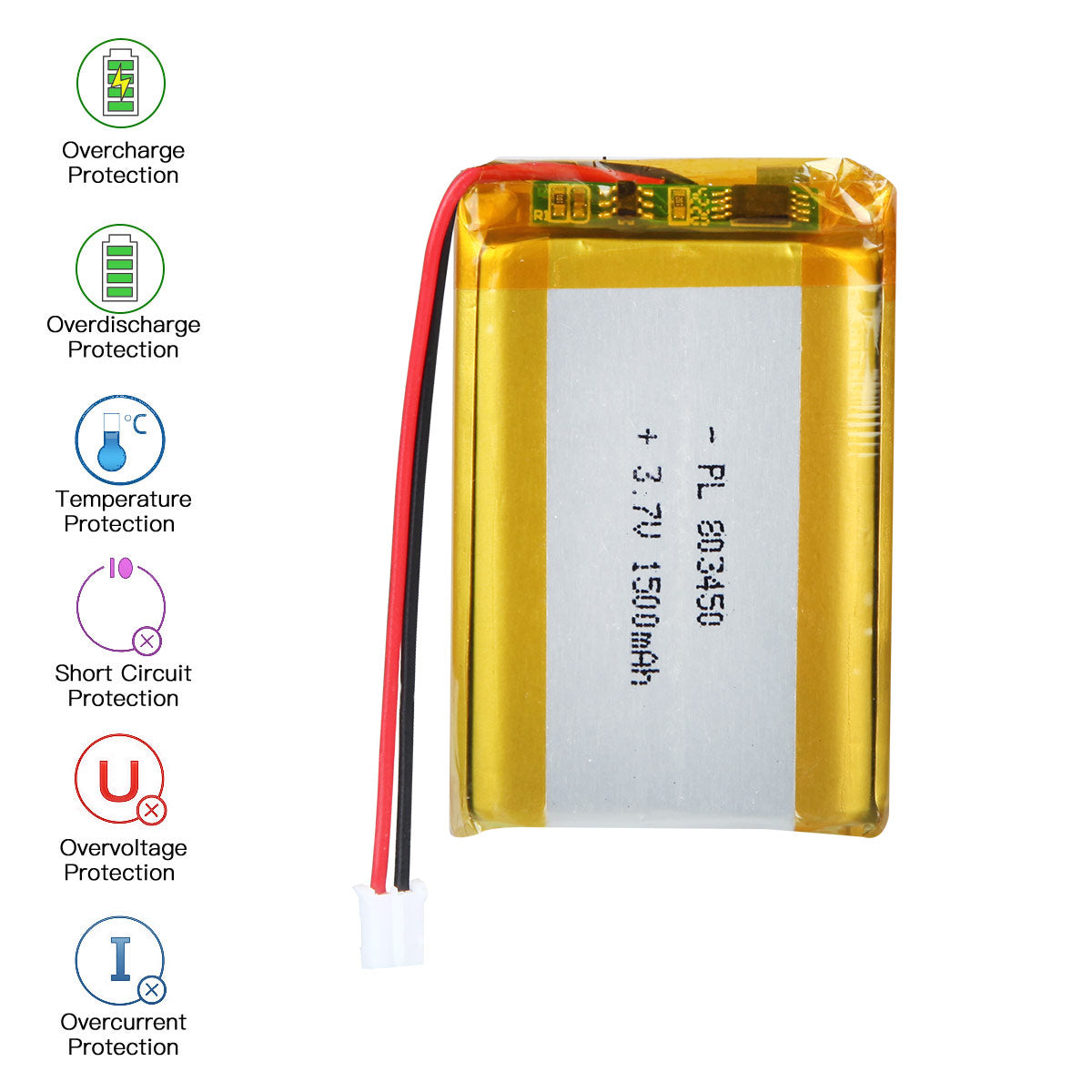 3.7V 1500mAh 803450 Batterie lithium-polymère rechargeable Longueur 52mm