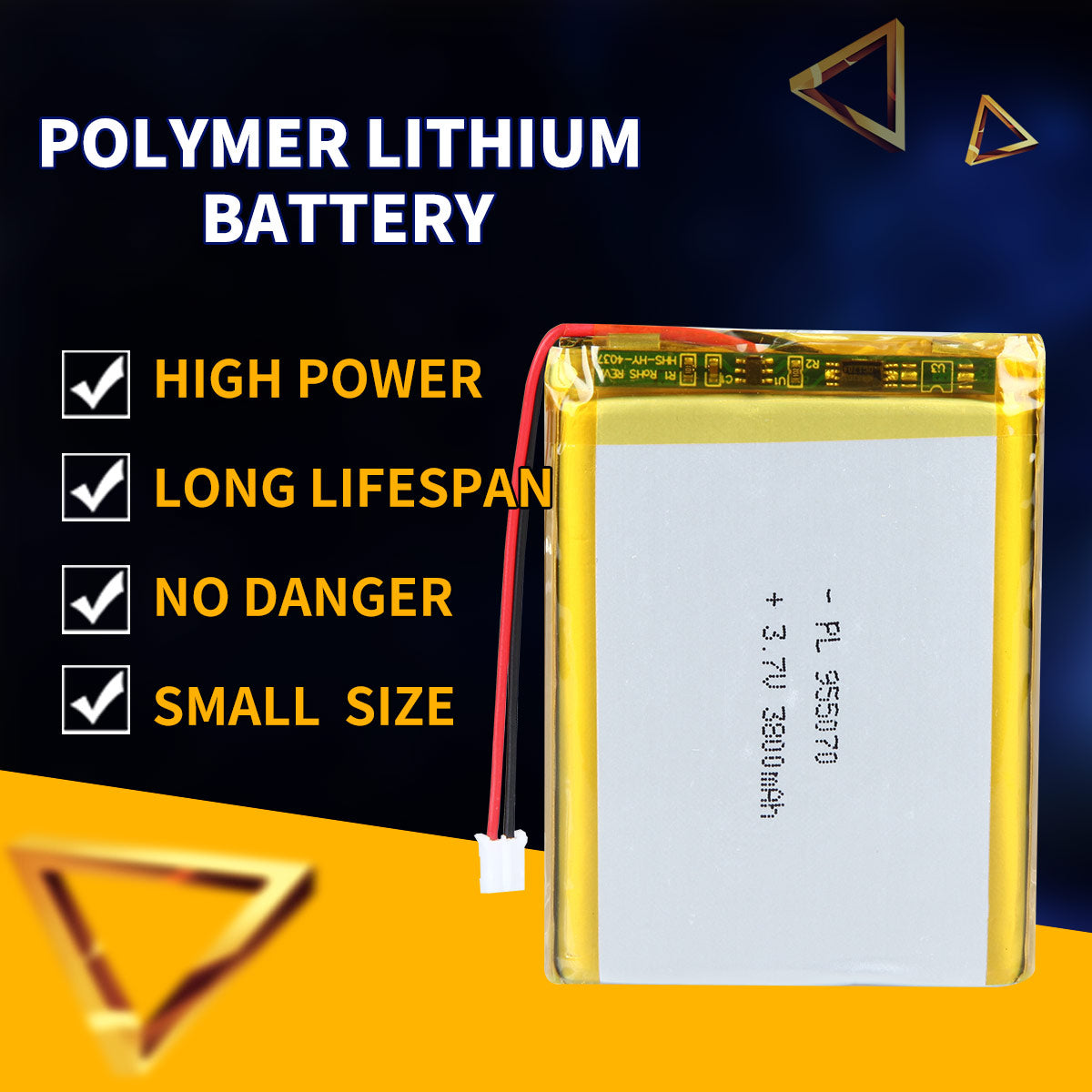 3.7V 3800mAh 955070 Batterie Lithium Polymère Rechargeable Longueur 72mm