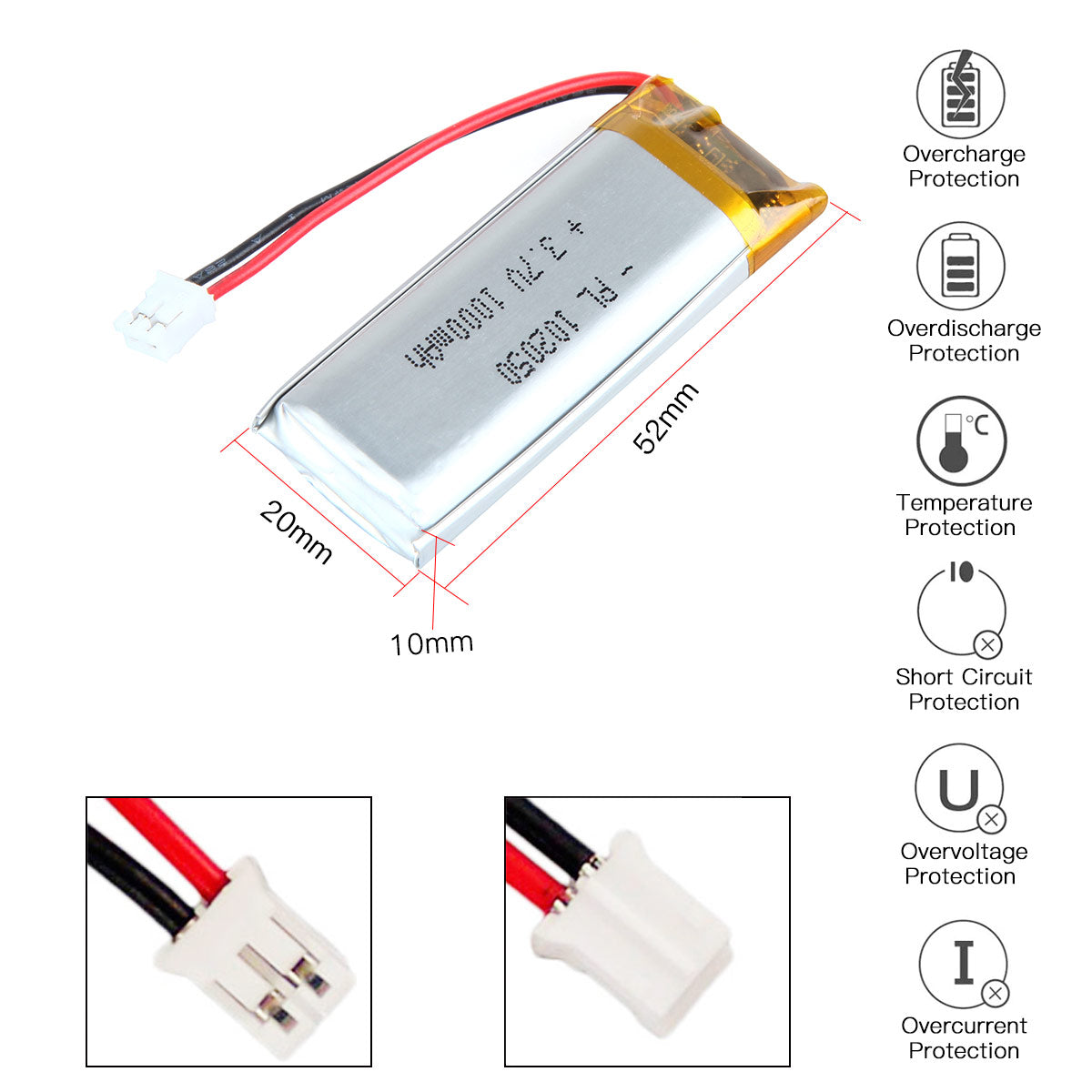 3.7V 102050 1000mAh Lithium Polymer Battery