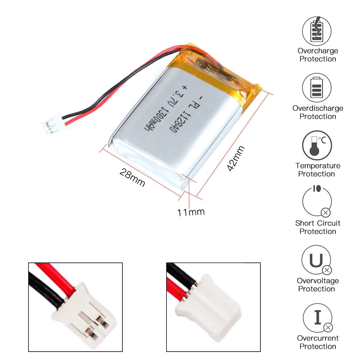 YDL 3.7V 1300mAh 112840 Rechargeable Lithium  Polymer Battery