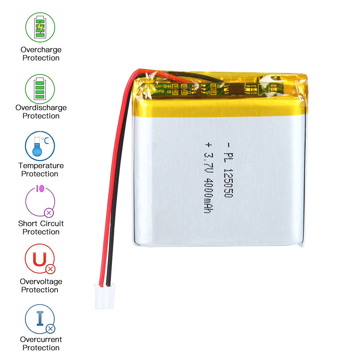 Batterie Lithium Polymère Rechargeable YDL 3.7V 4000mAh 125050 Longueur 52mm