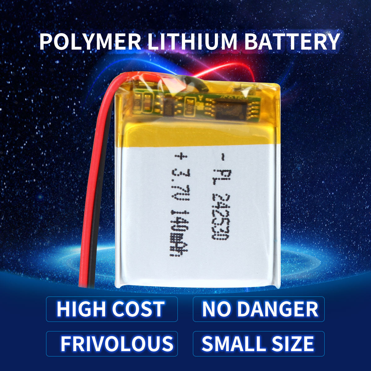 YDL 3.7V 140mAh 242530 Batterie Lithium Polymère Rechargeable Longueur 32mm