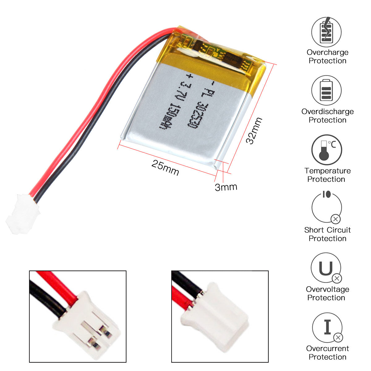 3.7V 150mAh 302530 Rechargeable Lithium Polymer Battery