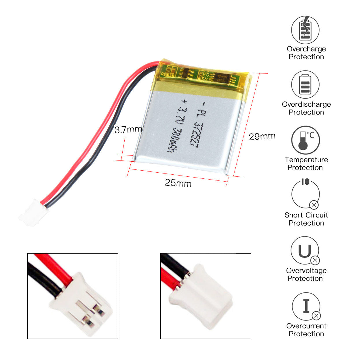 3.7V 300mAh 372527 Lipo バッテリー充電式リチウムポリマー