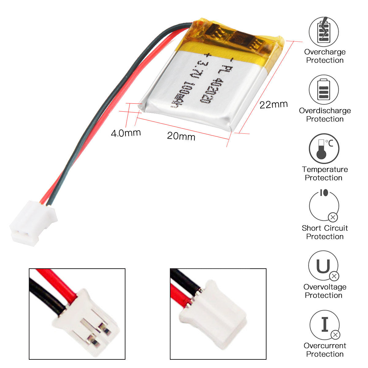 3.7V 100mAh 402020 Lipo バッテリー充電式リチウムポリマーイオンバット