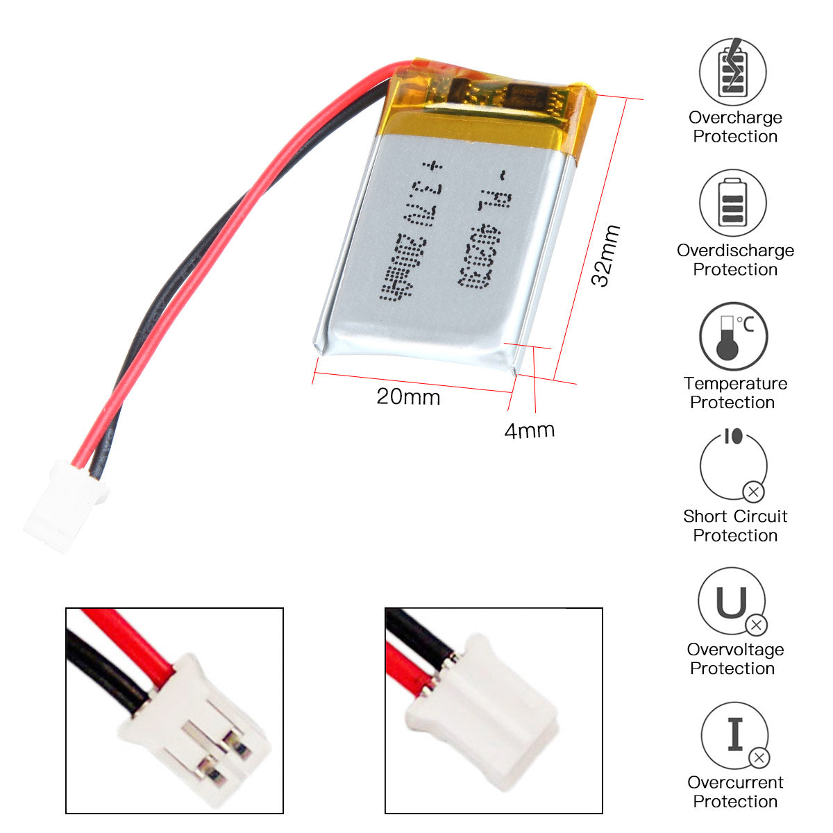 YDL 3.7V 180mAh 402030 Rechargeable Lithium  Polymer Battery