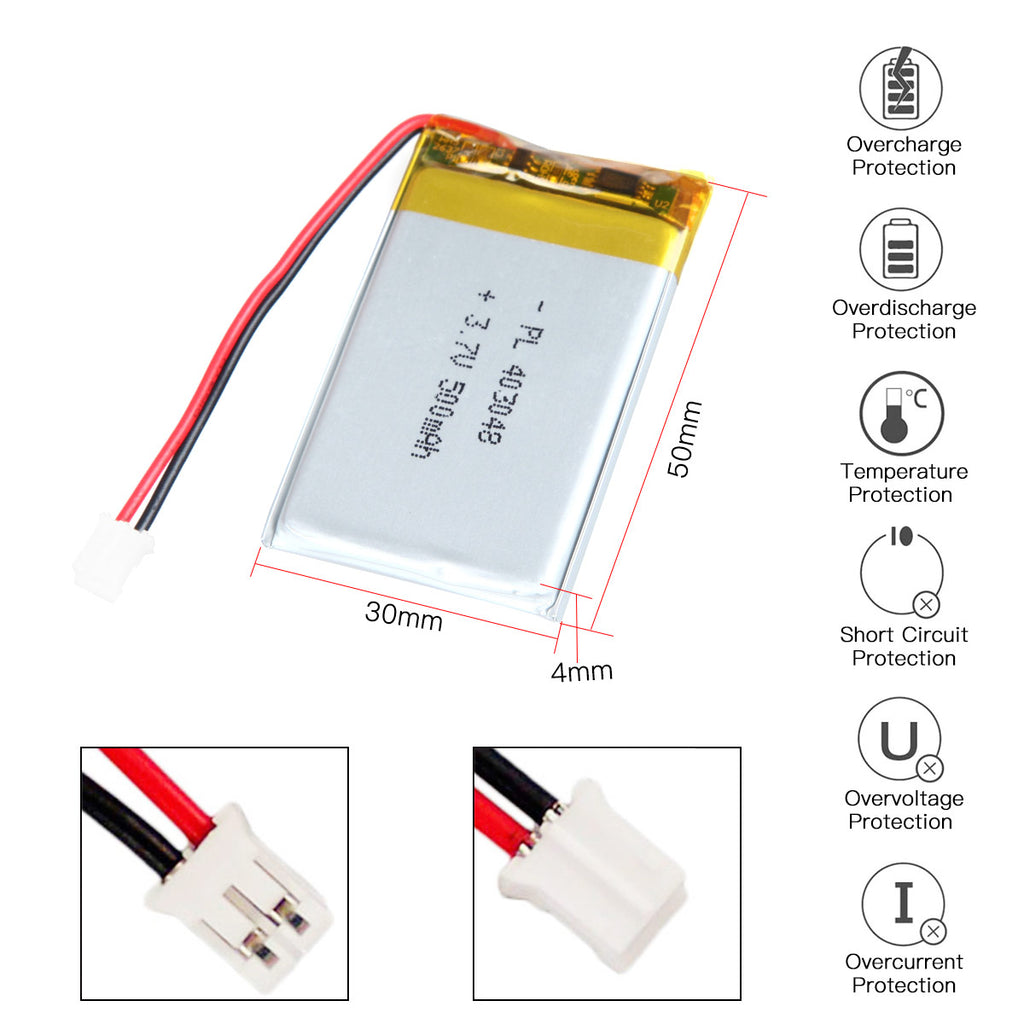 Batterie Lithium Polymère 3,7V 500mAh (403048) Avec Connecteur JST - Pour Blue Parrott Et Autres Appareils - 10