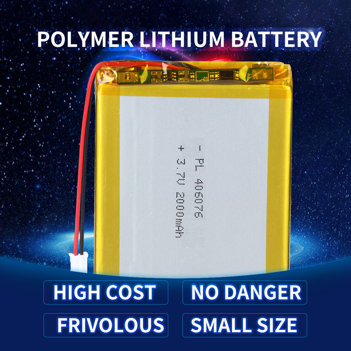 YDL 3.7V 2000mAh 406076 Batterie Lithium Polymère Rechargeable Longueur 78mm