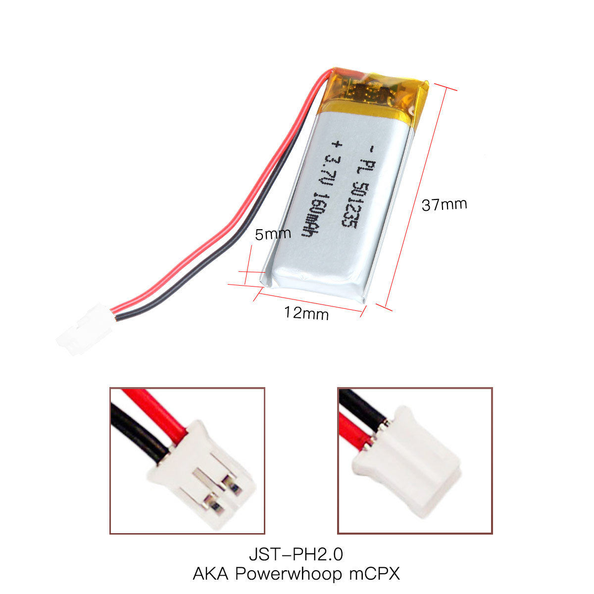 Y3.7V 160mAh 501235 Rechargeable Lithium Polymer Battery