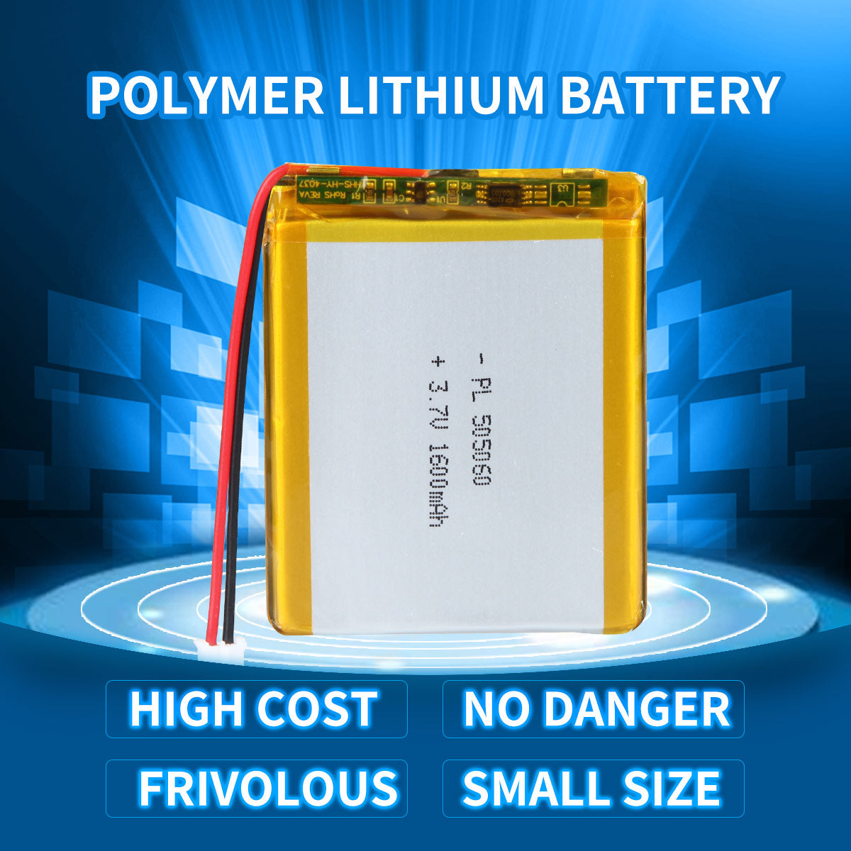 YDL 3.7V 1600mAh 505060 Batterie Lithium Polymère Rechargeable Longueur 60mm