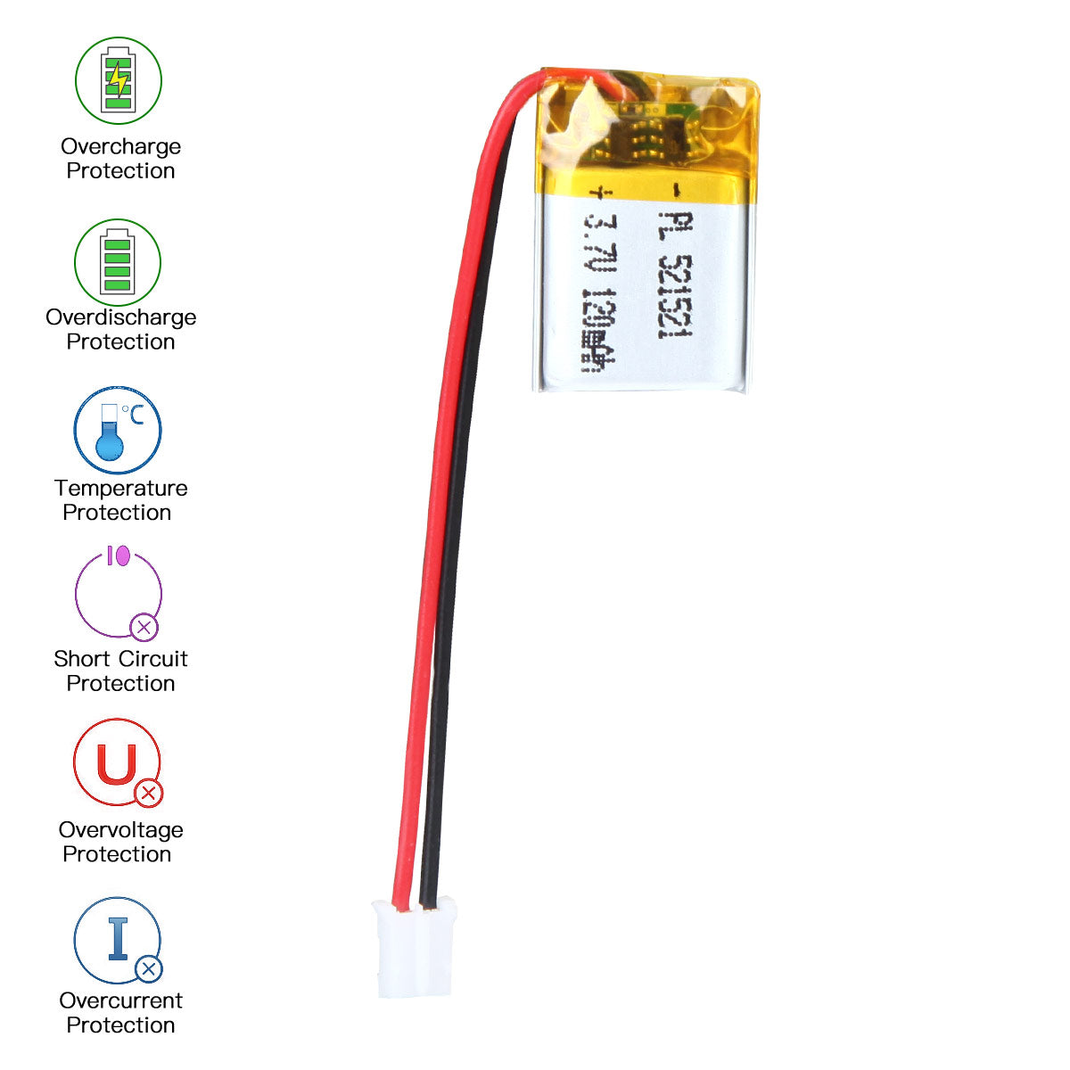 YDL 3.7V 120mAh 521521 Rechargeable Lithium Polymer Battery Length 23mm