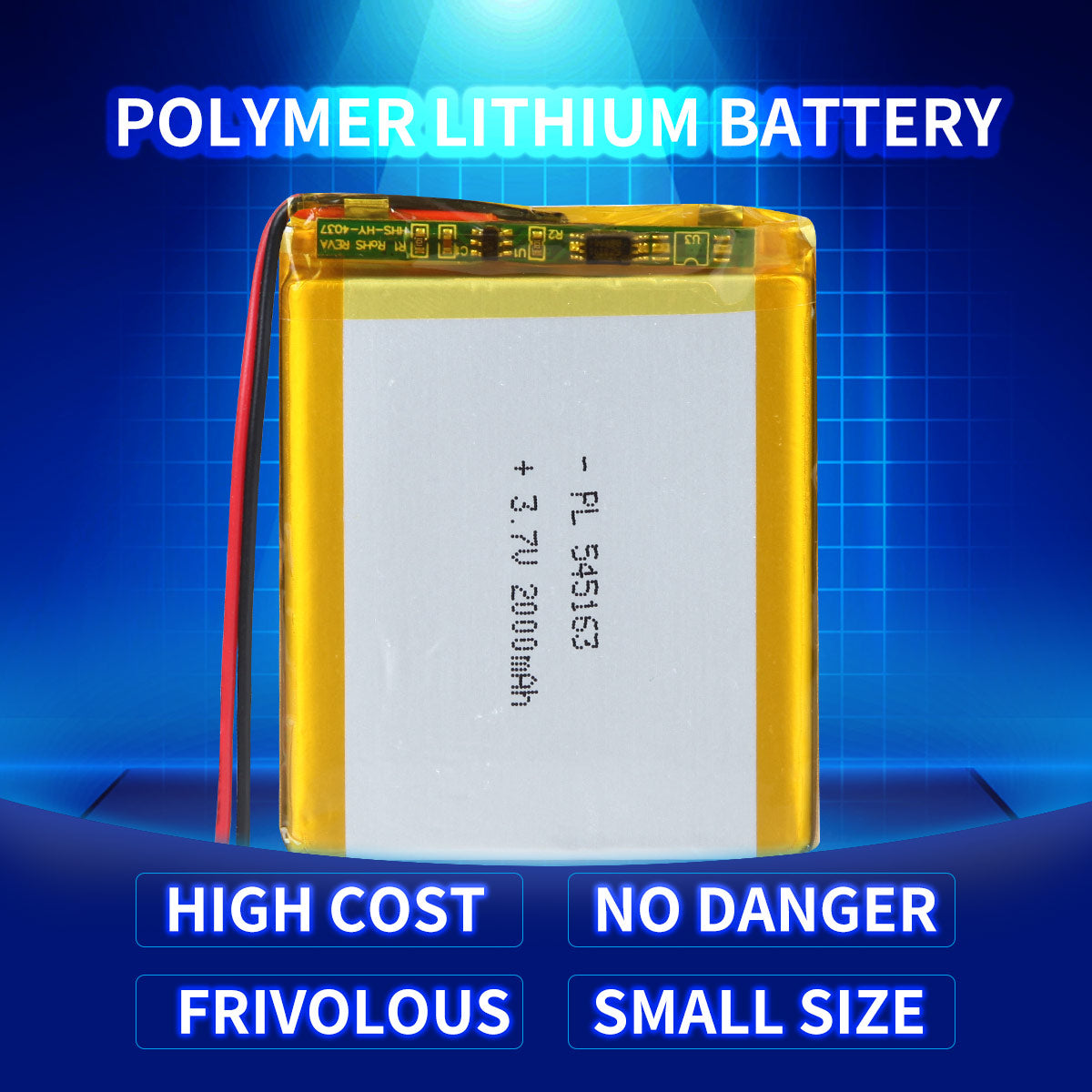 YDL 3.7V 2000mAh 545163 Batterie Lithium-Ion Polymère Rechargeable Longueur 65mm
