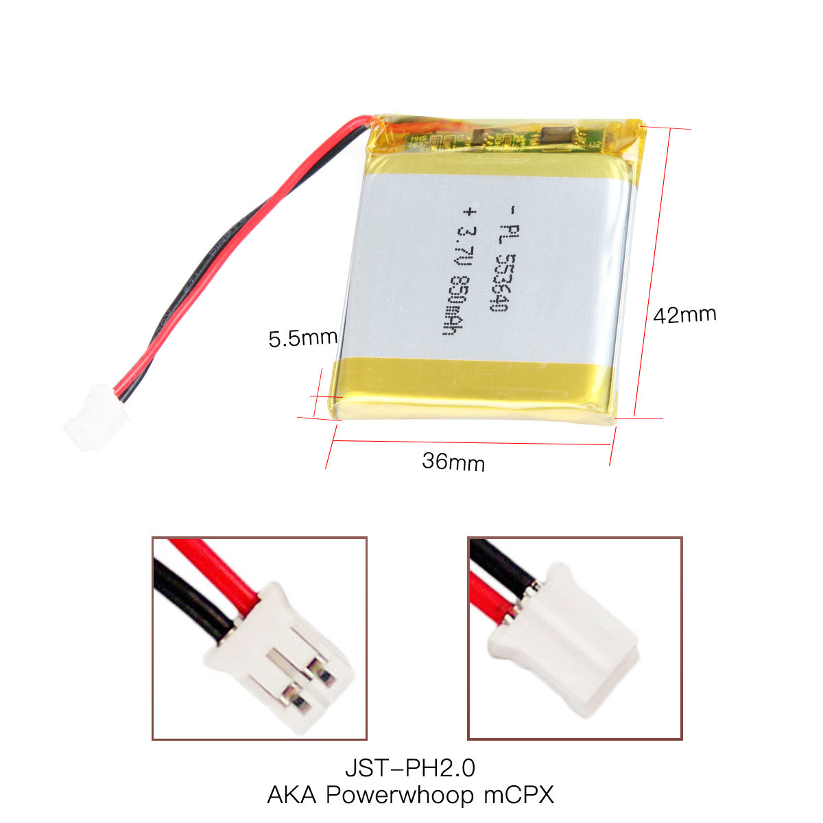 3.7V 850mAh 553640 Lipo バッテリー充電式リチウムポリマー