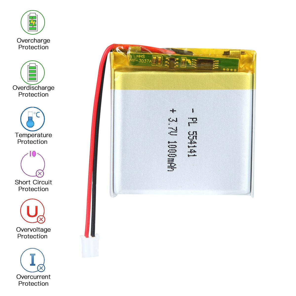 YDL 3.7V 1000mAh 554141 Rechargeable Lithium Polymer Battery Length 43mm