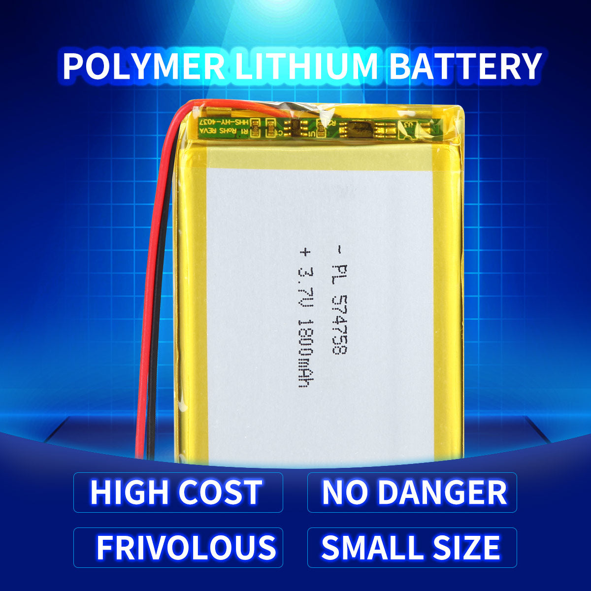 YDL 3.7V 1800mAh 574758 Rechargeable Lithium Polymer Battery Length 60mm