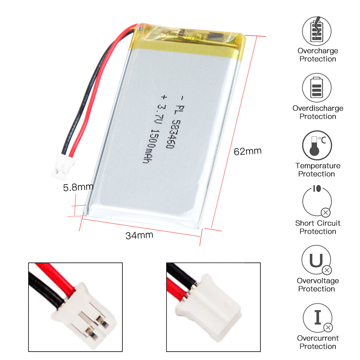 YDL 3.7V 1500mAh 583460 Rechargeable  Lithium Polymer Battery
