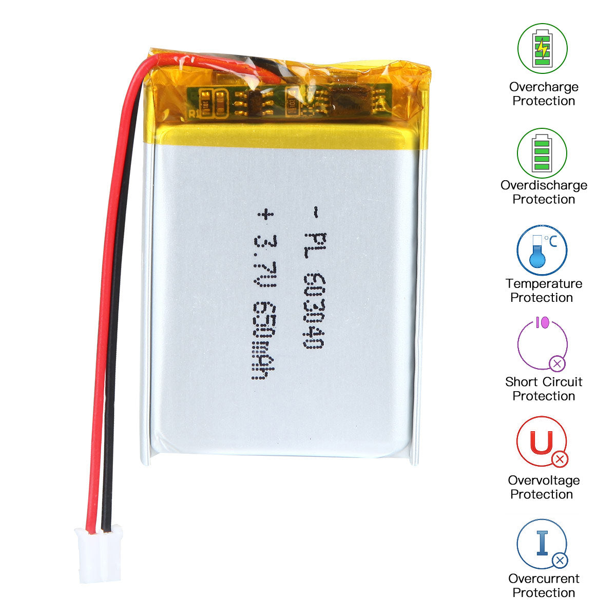 Batterie lithium-ion polymère rechargeable 3,7 V 650 mAh 603040 Longueur 42 mm