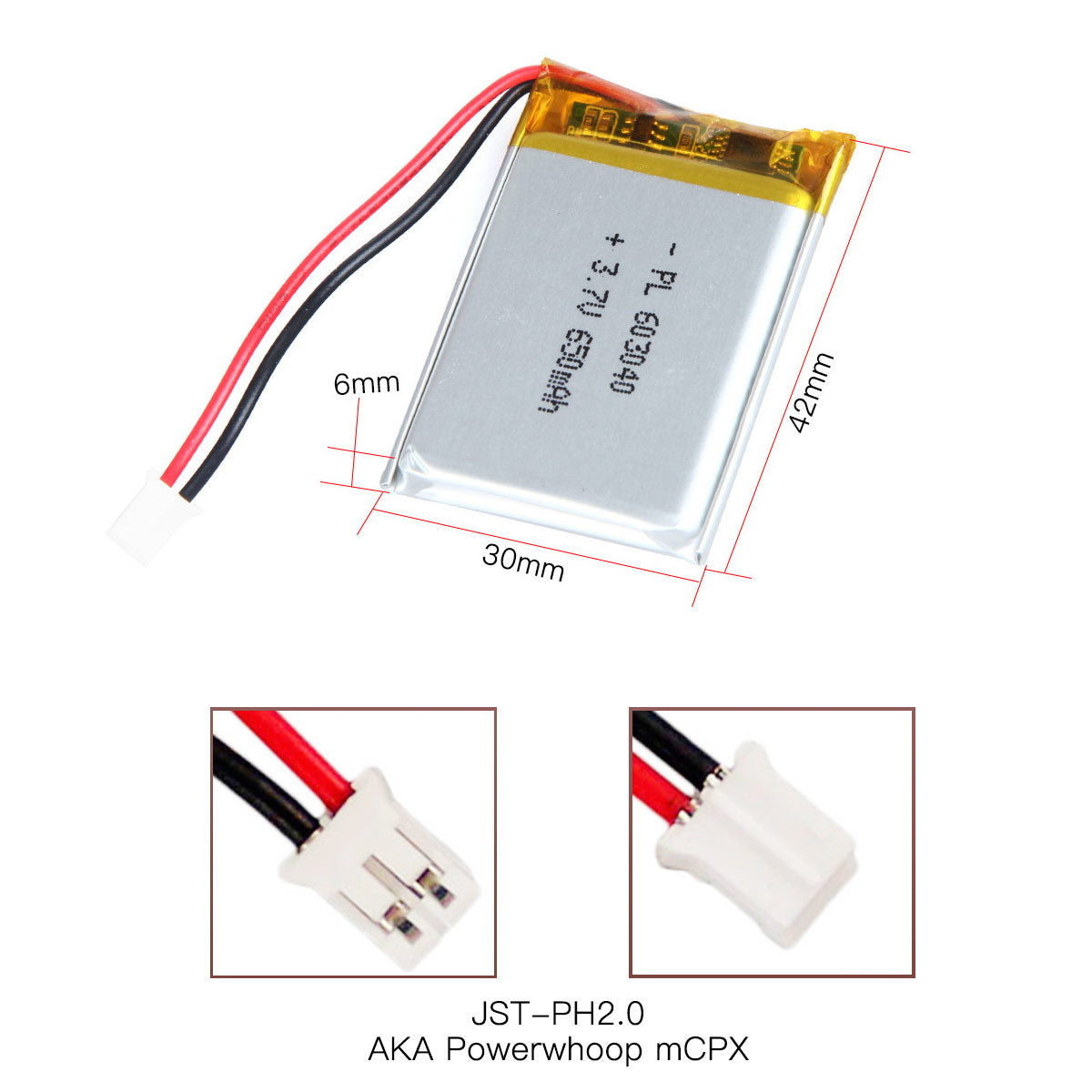 Batterie lithium-ion polymère rechargeable 3,7 V 650 mAh 603040 Longueur 42 mm