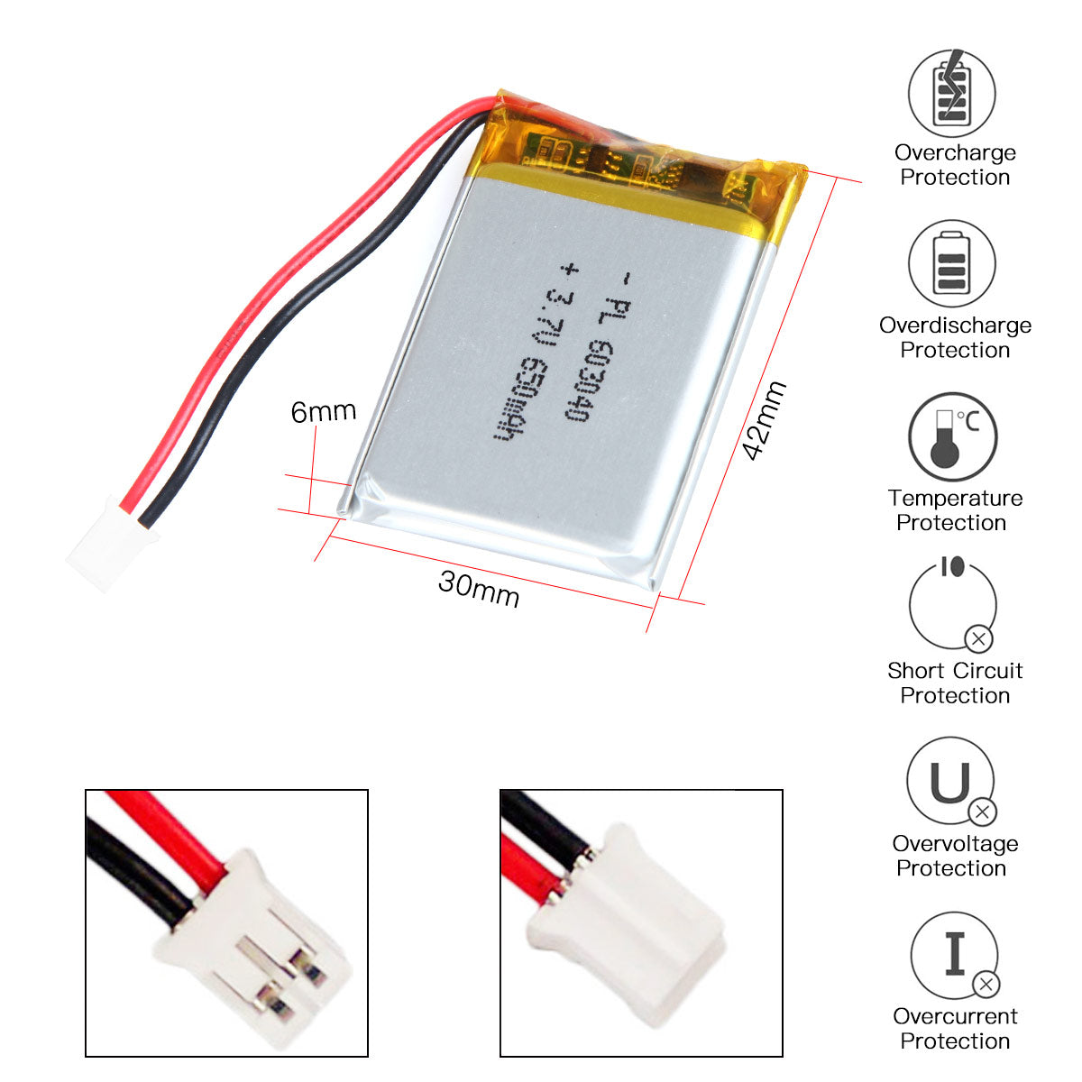 3.7V 650mAh 603040 Lipo Battery Rechargeable Lithium Polymer