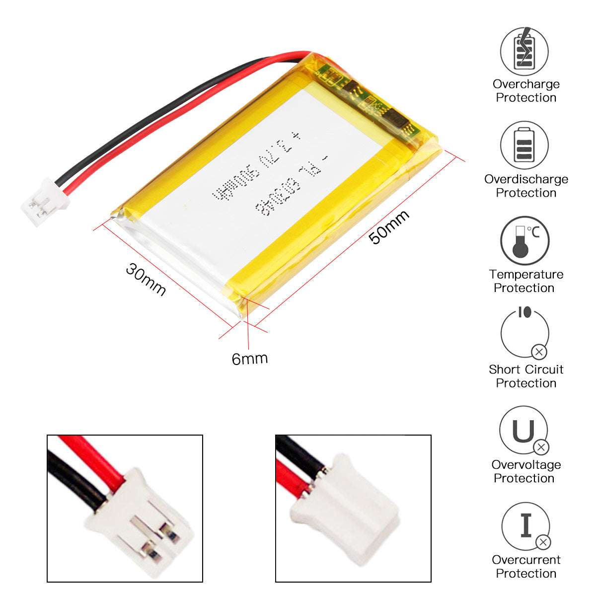 3.7V 900mAh 603048 Rechargeable Lithium  Polymer Battery