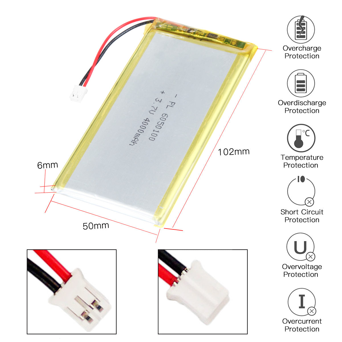 YDL 3.7V 4000mAh 6050100 Rechargeable Lithium Polymer Battery