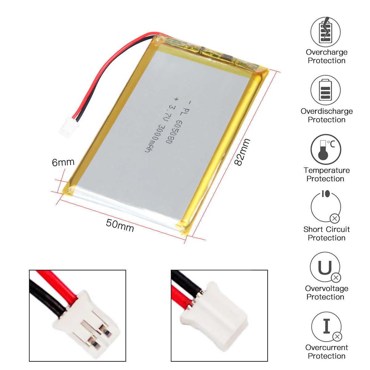 YDL 3.7V 3000mAh 605080 Rechargeable Lithium Polymer Battery Length 82mm